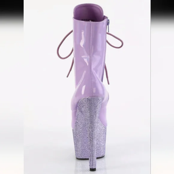 Iridescent Purple Lilac Lavender Platform Heel Boots - Picture 10 of 11